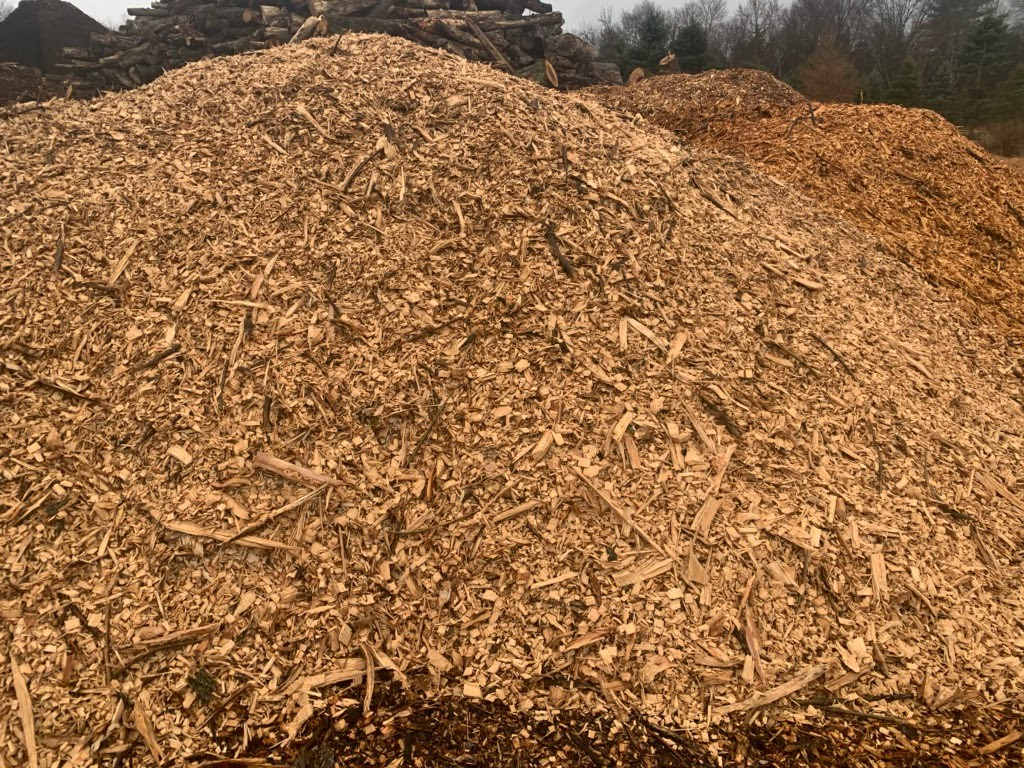 Large pile of wood chips